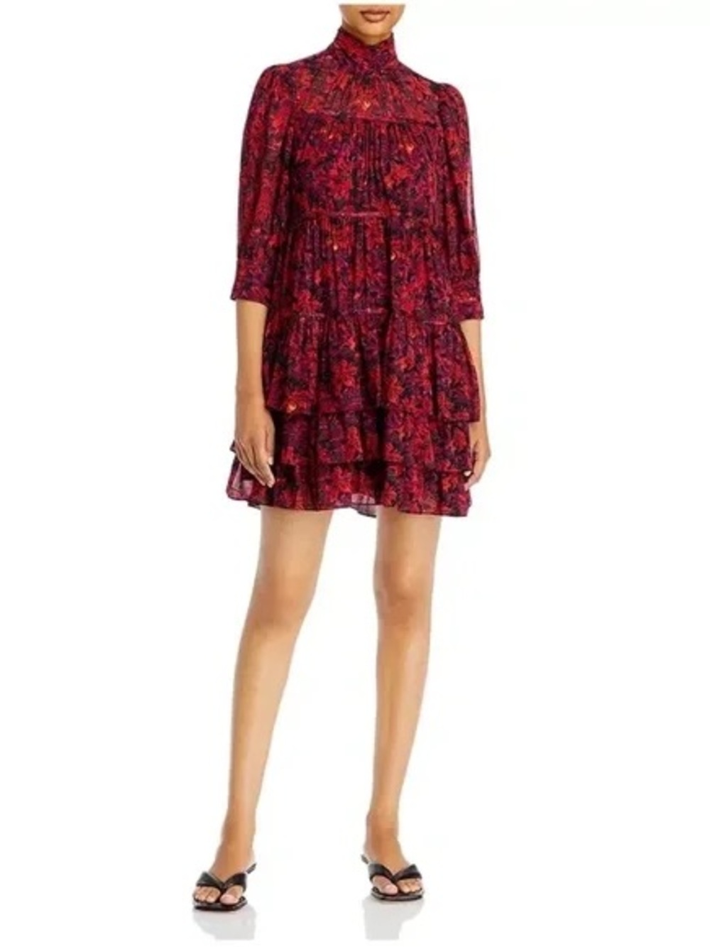 Cinq a Sept Stargazer Lilies Print Tiered Dress Size 6